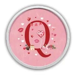 20" Valentine Things White Framed Round Monogram Print Q