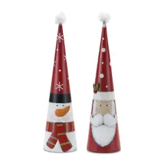 25" Metal Santa & Snowman Cone Set