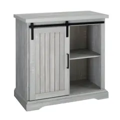 Walker Edison 32" Stone Grey Sliding Grooved Door Modern Accent Cabinet