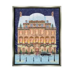 Stupell Industries Winter Hotel Christmas Festival Framed Floater Canvas Wall Art Gray