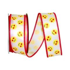 JAM Paper 1.375" x 10yd. White & Yellow Emoji Heart Eyes Wired Ribbon