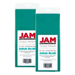 JAM Paper 20" x 26" Tissue Paper, 2 Packs of 10 Sheets Aqua Blue