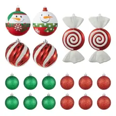 Glitzhome&reg; 18 Pack Whimsical Red & Green Deluxe Large Ornaments