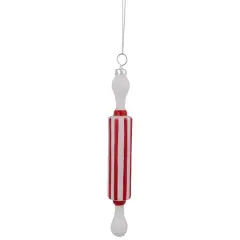 Red Striped Rolling Pin Glass Christmas Ornament