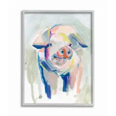 Stupell Industries Colorful Pig Farm Animal Painting Gray Framed Wall Art
