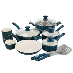 Spice by Tia Mowry Savory Saffron Teal 16 Piece Ceramic Nonstick Cookware Set