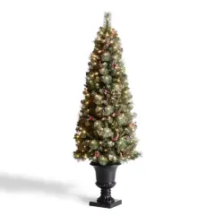 6ft. Pre-Lit Frosted Pinecones & Red Berries Artificial Christmas Porch Tree, Warm White LED Lights