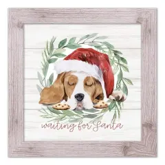 Designs Direct 16" x 16" Santa Dog Western White Framed Print