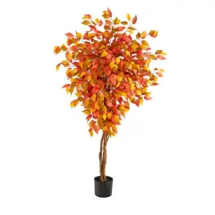 5ft. Orange Autumn Ficus Artificial Fall Tree