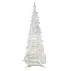 4ft. Pre-Lit White Tinsel Pop-Up Artificial Christmas Tree, Clear Lights