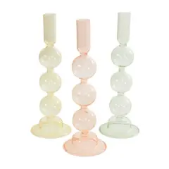 10" Multicolor Glass Triple Bubble Taper Candle Holder Set, 3ct.