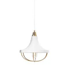 Hello Honey&reg; Robert Stevenson Lighting Presley Caged Trumpet Metal Ceiling Light Brushed Brass/White