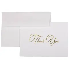 JAM Paper 4.875" x 3.375" Bright White with Gold Script Thank You Cards & Envelopes Set