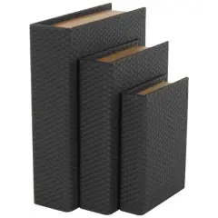 Faux Leather Geometric Woven Grid Book Storage Box Set Black