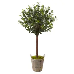 4.5ft. Olive Topiary Tree with Farmhouse Barrel Planter