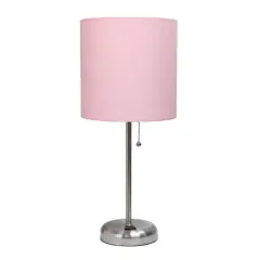 Creekwood Home Oslo 19.5" Power Outlet Table Lamp Brushed Steel Base/Light Pink Shade