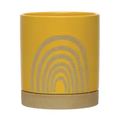 Hello Honey&reg; 7.25" Yellow Stoneware Rainbow Planter & Saucer Set