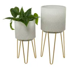White Metal Modern Planter Set