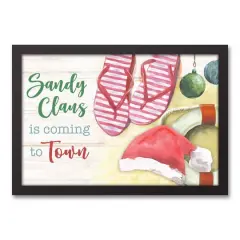 20" Sandy Claus is Coming Christmas Black Framed Wall D&eacute;cor