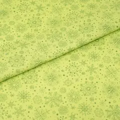 SINGER Christmas Snowflakes on Green Cotton Fabric