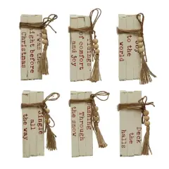 Hello Honey&reg; 8.5" White & Red 6-Piece Wood Block Faux Books with Holiday Saying, Wood Beads & Jute Tie