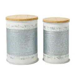 Glitzhome&reg; Metal Storage Accent Table with Solid Wood Lid Set Galvanized