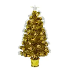 3ft. Pre-Lit Gold Fiber Optic Artificial Christmas Tree, White Lights