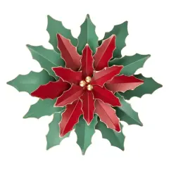 16.25" Large Red and Green Metal Poinsettia Christmas Wall Hanging