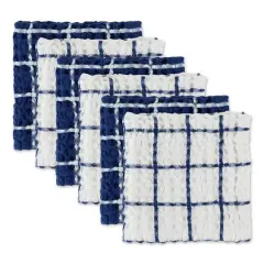 DII&reg; Windowpane Oversized Washed Waffle Dishcloth Set Nautical Blue/White