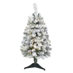 3ft. Pre-Lit Flocked Rock Springs Spruce Artificial Christmas Tree, Clear LED Lights