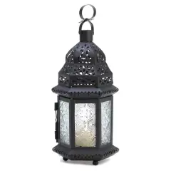 10.25" Decorative Clear Glass Moroccan Style Hanging Candle Lantern