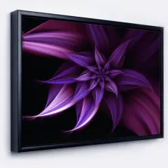 Designart - Fractal Flower Purple - Floral Art Framed Canvas Print Black