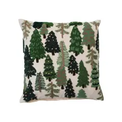 Hello Honey&reg; 20" x 20" Square Cotton Slub Embroidered Pillow with Trees & French Knots