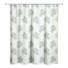 Umbrella Pattern Shower Curtain White and Green