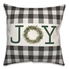 Joy Wreath Green 18x18 Throw Pillow