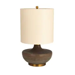 Hello Honey&reg; Brown Stone Glaze Round Stoneware Table Lamp with Classic Cream Drum