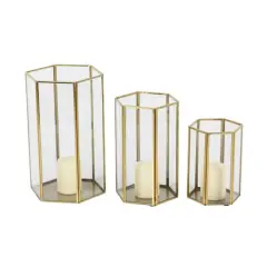 CosmoLiving by Cosmopolitan Gold Glass Modern Lantern Set