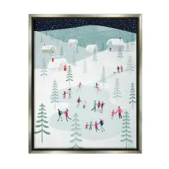 Stupell Industries Ice Skating Families Snowfall Framed Floater Canvas Wall Art Gray
