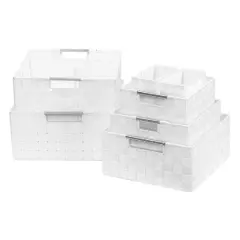Sorbus 7-Piece Stackable Tote Basket Set with Handles White