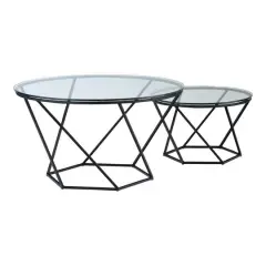 Walker Edison Black Geometric Glass Nesting Tables Set
