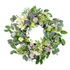 24" Purple & White Spring Daisy Floral Wreath