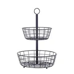 SunnyPoint Black 2 Tier Countertop Fruit Basket Stand