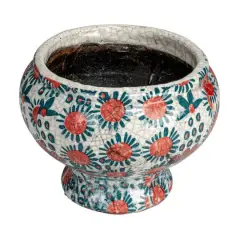 Hello Honey&reg; 7.75" Multicolor Crackle Glaze Decorative Printed Terra Cotta Footed Planter