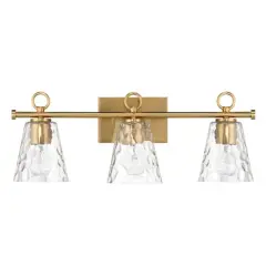 Hello Honey&reg; Imogen Brushed Gold Metal & Hammered Water Glass 3-Light Vanity Light