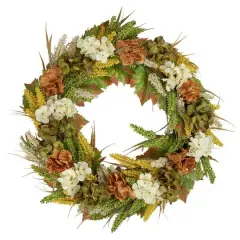 28" White & Orange Hydrangea Artificial Fall Harvest Twig Wreath