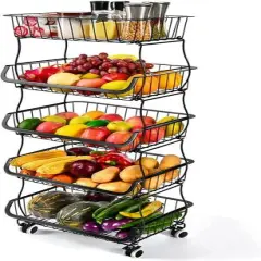 Black 5-Tier Fruit Basket Rolling Cart