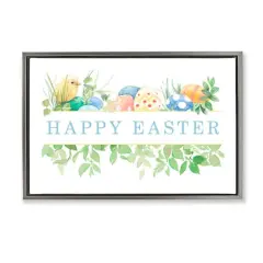 Stupell Industries Floral Happy Easter Floater Framed Art Gray