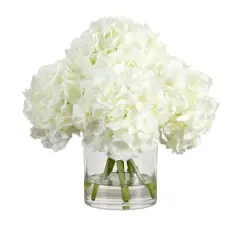 Wedding Collection 14in. Artificial Hydrangea Arrangement in Glass Vase