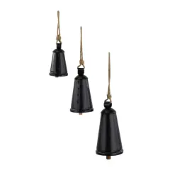 Black Metal Bohemian Decorative Cow Bell, Set of 3" 13", 10", 9"