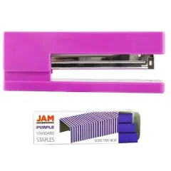 JAM Paper Desk Stapler & Staples Set Fuchsia/Purple